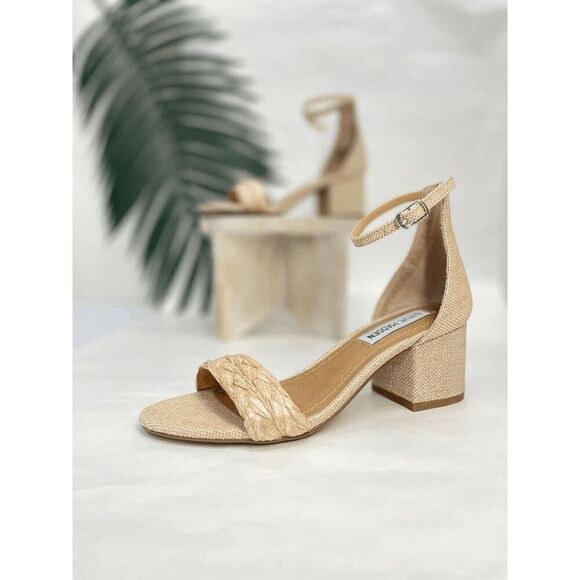 Steve Madden Women's Irenee Two-Piece Block-Heel Sandals - Raffia 5M - Picture 1 of 7